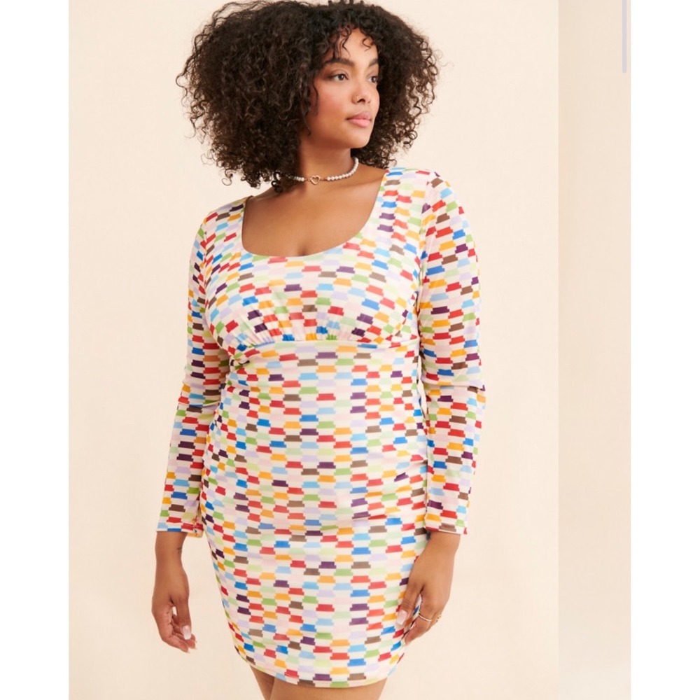 NWT Lisa Says Gah Nuuly Lara Mini Dress  Long Sleeve Colorful Mesh Size 2X